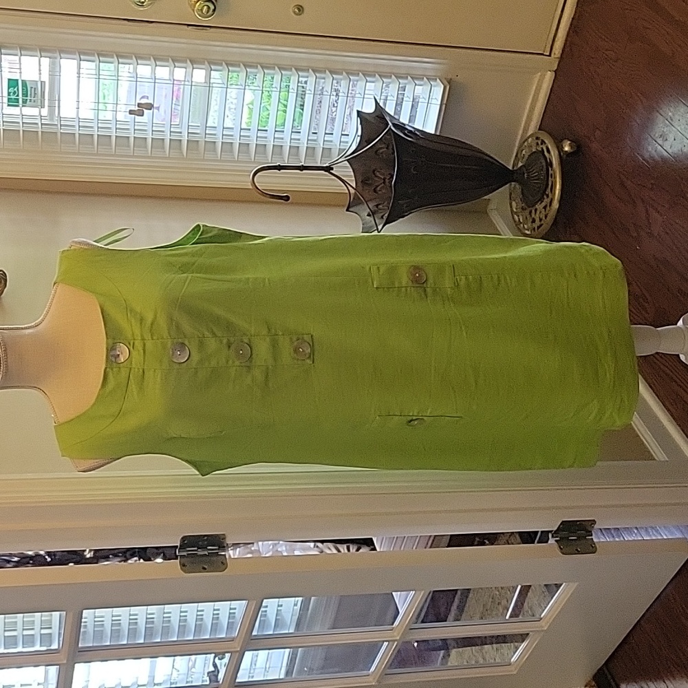 J Howard lime green sleeveless linen sheath dress Large button trim sz 18 EUC …